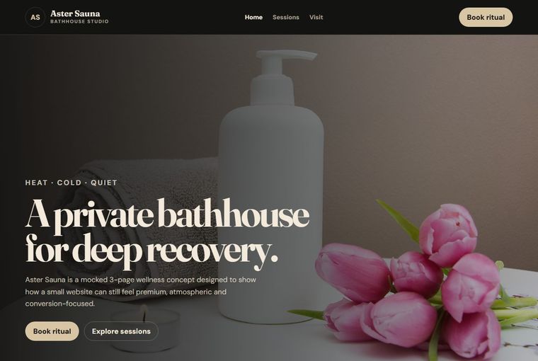 Aster Sauna website built by DEVECTUS