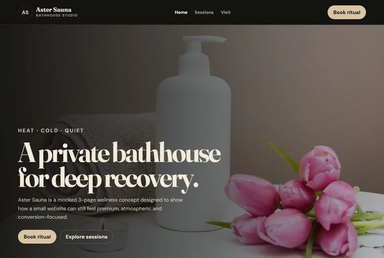Aster Sauna website built by DEVECTUS