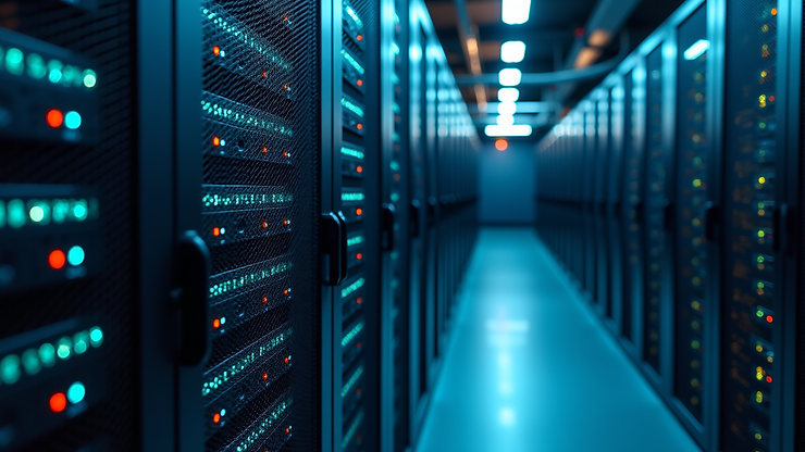 High angle view of modern data center with digital servers