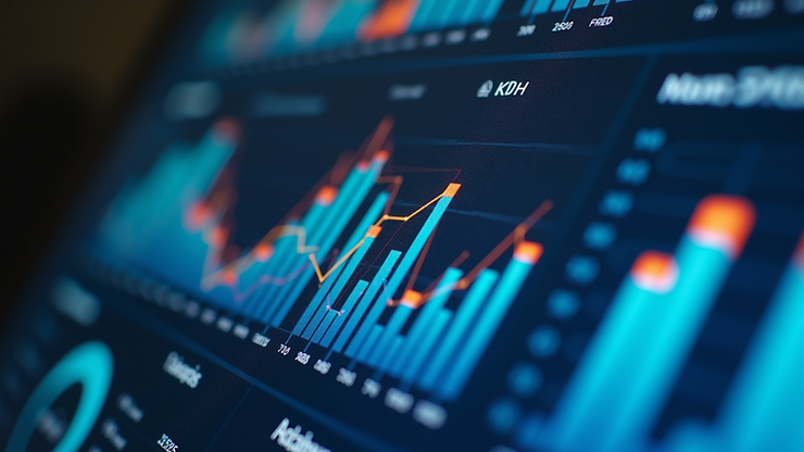 Close-up view of a digital dashboard showing business analytics