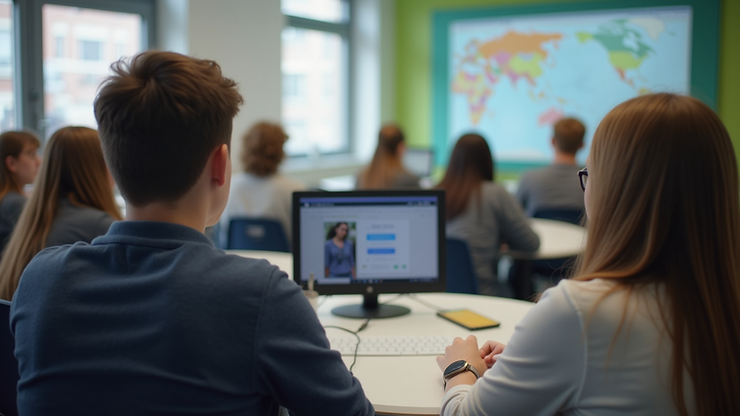 Close-up view of students engaged in a digital class