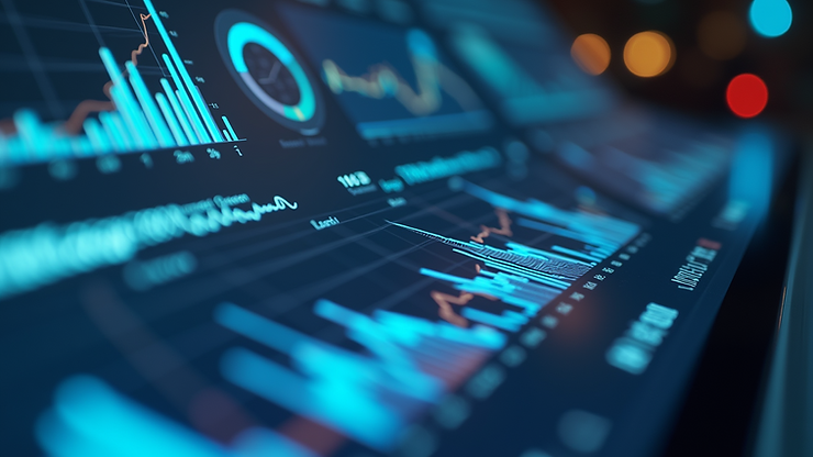 Close-up view of a digital dashboard showing analytics and data charts
