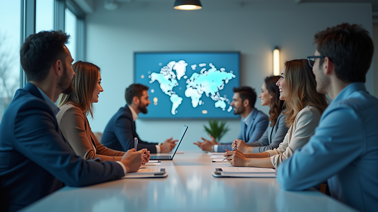 Eye-level view of a business team discussing customer experience strategies