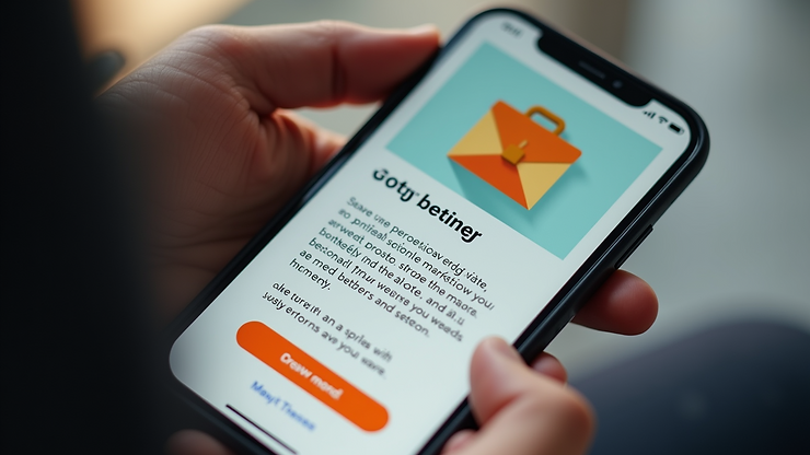 High angle view of a personalised marketing email on a smartphone