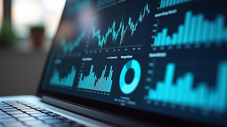 Close-up view of a laptop screen displaying business analytics dashboard