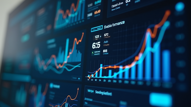 Close-up view of a digital dashboard showing business analytics