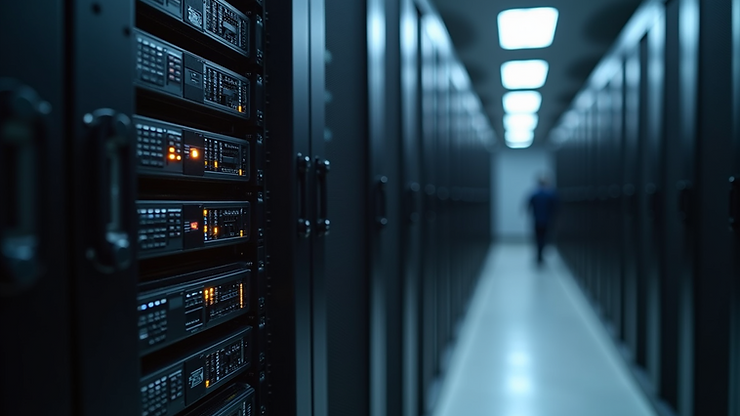 Close-up view of a server rack in a Melbourne data centre