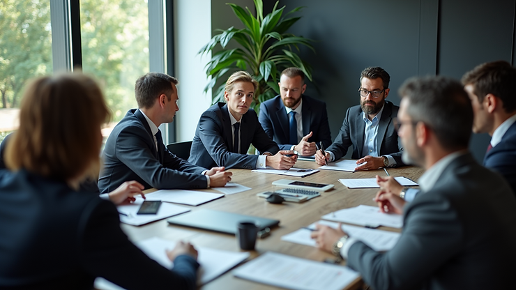 High angle view of a business meeting discussing IT strategy