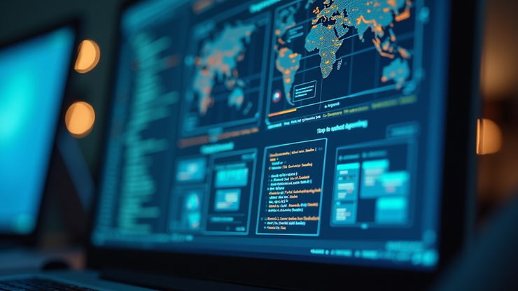 Close-up view of a computer screen displaying software architecture diagrams